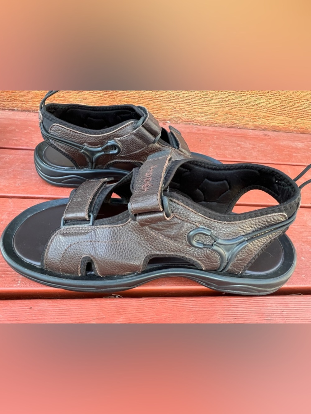 Men's Adjustable Brown Leather Comfort Sandals with Padded Footbed